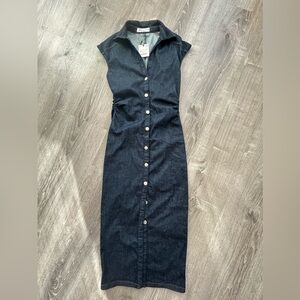 ZARA Fitted Midi ShirtDress Denim Size XS NWT
